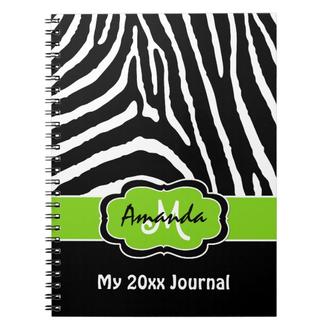 Caderno Espiral Limão Personalizado Diário de faixa branca zebra b (Frente)