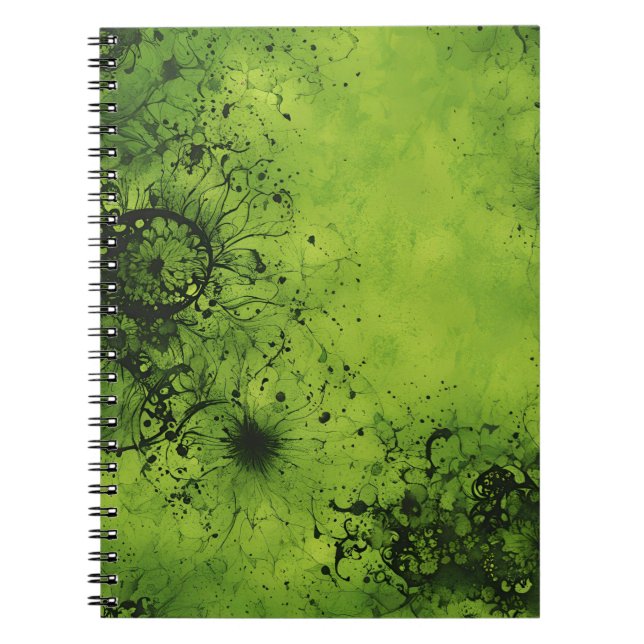 Caderno Espiral Lime Verde Grunge com Acentos Pretos (Frente)