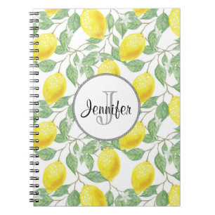 Caderno Espiral Limões amarelos com monograma verde do teste