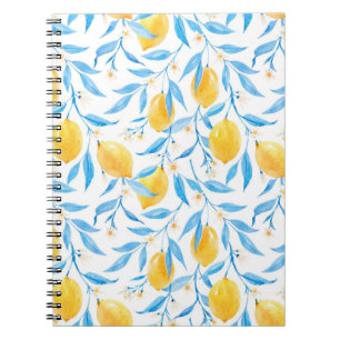 Caderno Espiral Limões de aquarelas: padrão desenhado à mão.