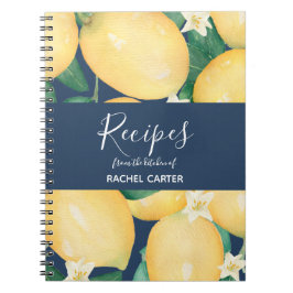 Caderno Espiral Limões Em Receitas Personalizadas Azuis Marinhos