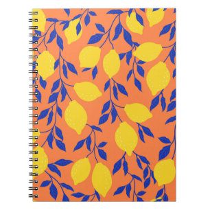 Caderno Espiral Limões Estilizados Padrão Tropical do Vintage