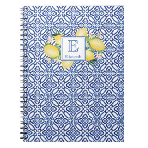 Caderno Espiral Limões Inspirados na Itália com Azulejos Azuis Mon