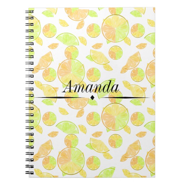 Caderno Espiral limões limão laranja fatias fruta citrinos (Frente)