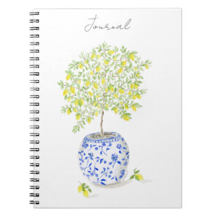 Caderno Espiral Limonciere em Vaso de Chinoiserie Aquarela