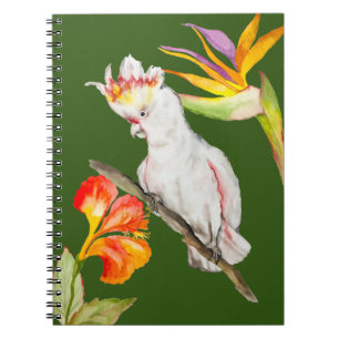 Caderno Espiral Linda aquarela Cacatua - desenho de papagaio