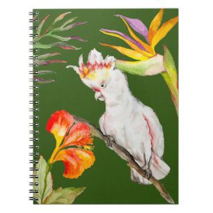 Caderno Espiral Linda aquarela Cacatua - desenho de papagaio