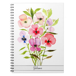Caderno Espiral Linda Aquarela Flores Selvagens com Nome