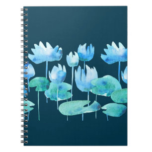 Caderno Espiral Linda aquarela lótus florescendo flores