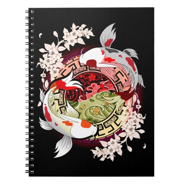 Caderno Espiral Linda Arte Japonesa Flor Koi Fish (Frente)