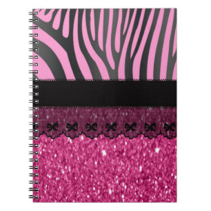 Caderno Espiral Linda e elegante brilho de renda de zebra