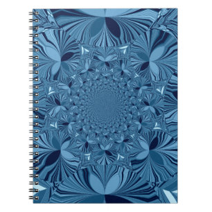 Caderno Espiral Linda e Iridescente Arte Caleidoscópica Azul