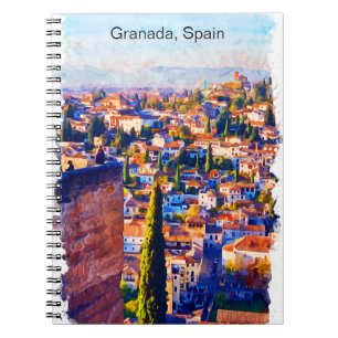 Caderno Espiral Linda Espanha Granada Watercolor View