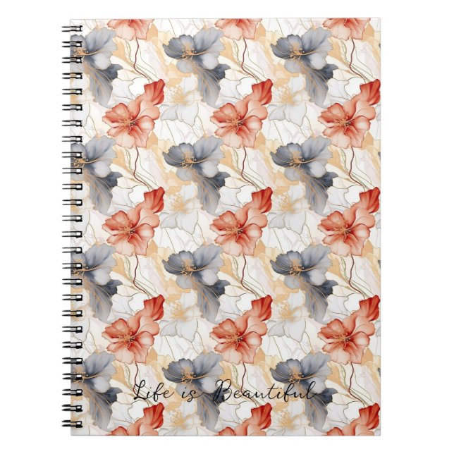 Caderno Espiral Linda feminina Peach Blue e White Floral (Frente)