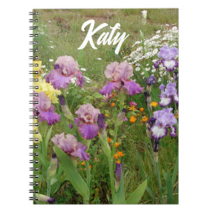Caderno Espiral Linda Flor de Íris Roxa floral Personalizável