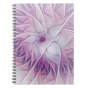 Caderno Espiral Linda Flor Rosa Moderna Abstrato, Arte Fractal