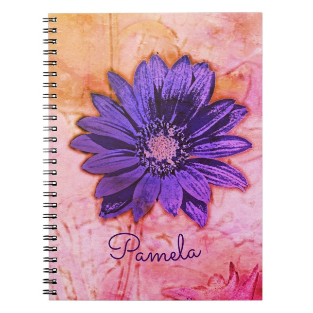 Caderno Espiral Linda flor roxa com fundo rosa (Frente)