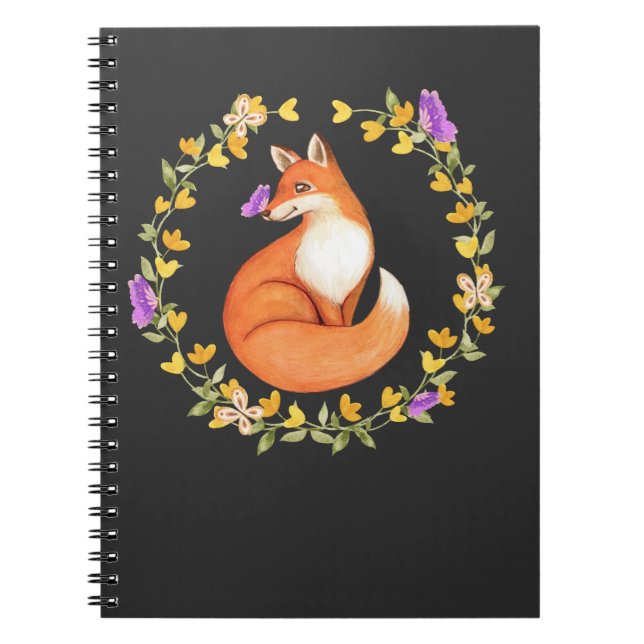 Caderno Espiral Linda Fox Floral Wreath Cuja Borboleta (Frente)