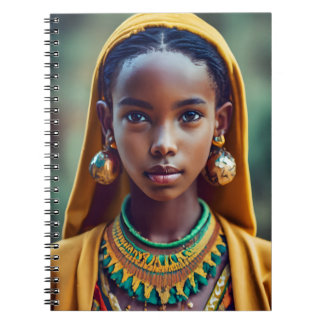 Caderno Espiral linda garota de etnia centro-africana,