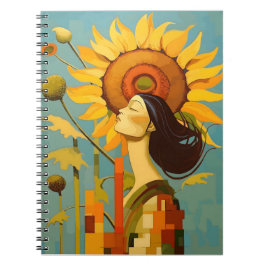 Caderno Espiral Linda Garota Olhando Para O Céu Girassol