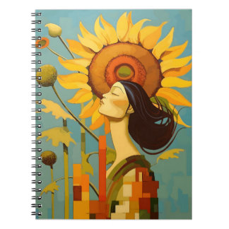 Caderno Espiral Linda Garota Olhando Para O Céu Girassol