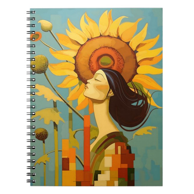 Caderno Espiral Linda Garota Olhando Para O Céu Girassol (Frente)