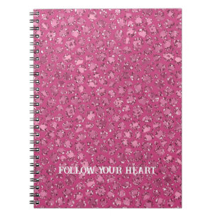 Caderno Espiral Linda Glitter Rosa Glitzy Impressão Leopard