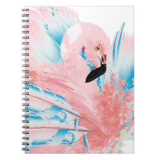 Caderno Espiral Linda ilustração com flamingo rosa desenhado e