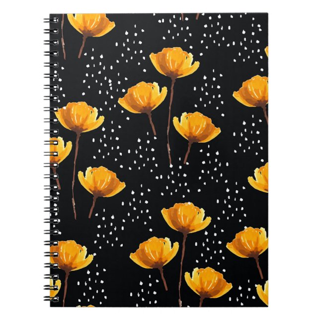 Caderno Espiral Linda ilustração de flores e bolinhas (Frente)