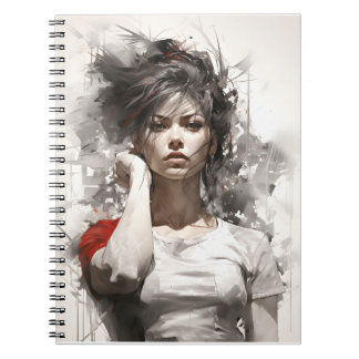 Caderno Espiral Linda jovem mulher, arte feminina elegante única