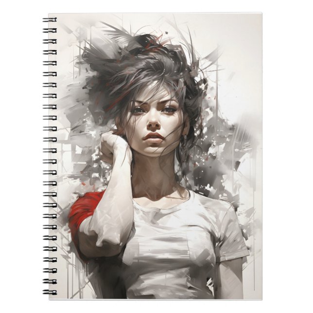 Caderno Espiral Linda jovem mulher, arte feminina elegante única (Frente)