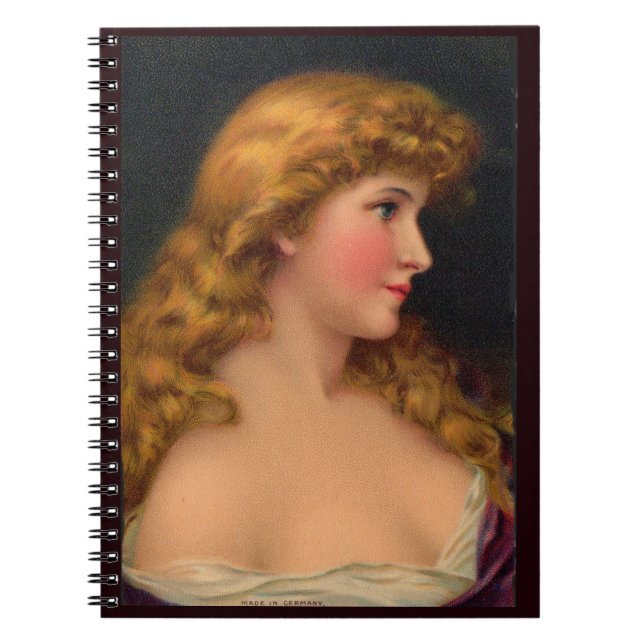 Caderno Espiral Linda mulher do século XIX com cabelo comprido (Frente)