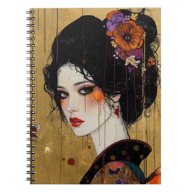 Caderno Espiral Linda mulher em Kimono (Frente)