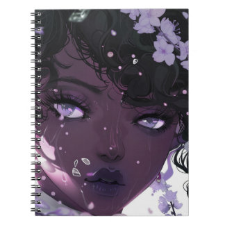Caderno Espiral Linda mulher negra com flores roxas