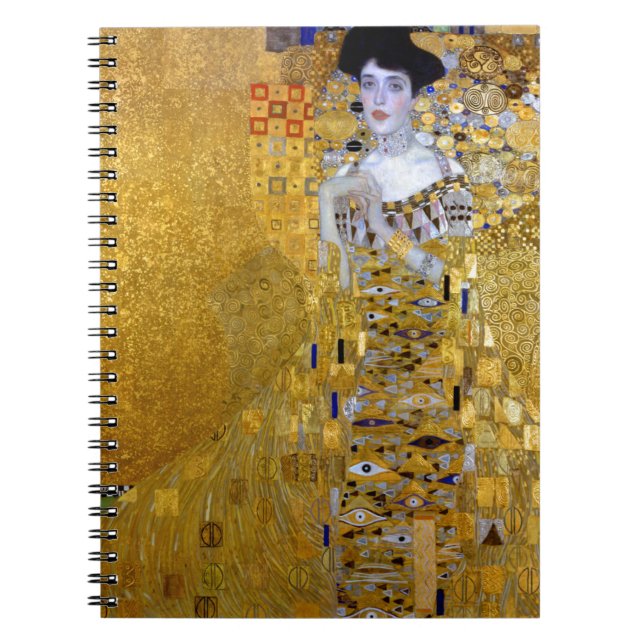 Caderno Espiral Linda mulher no Dourado Gustav Klimt (Frente)