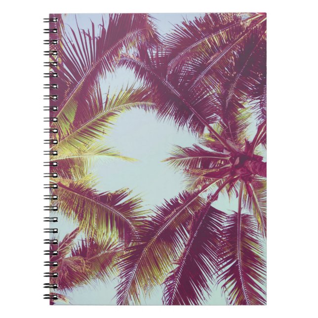 Caderno Espiral Linda palmeira tropical ao redor do mar de praia (Frente)