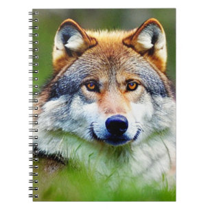 Caderno Espiral Linda pintura de cabeça de lobo