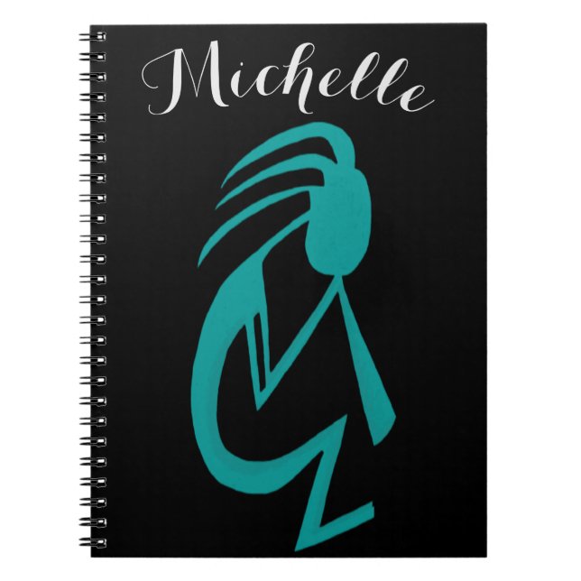 Caderno Espiral Linda pintura Teal Kokopelli (Frente)