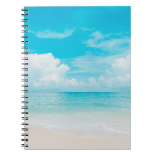 Caderno Espiral Linda praia tropical com céu azul e branco c