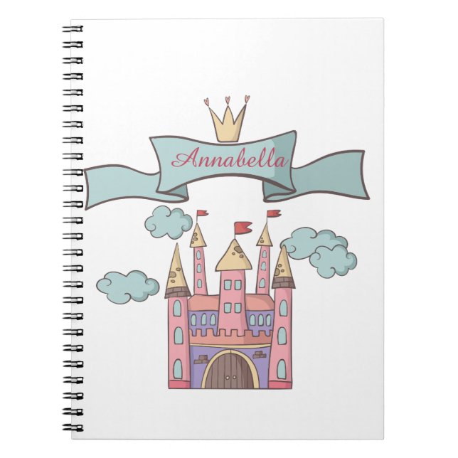 Caderno Espiral Linda Princesa Fada Conto de Fadas Castelo Nome Pe (Frente)