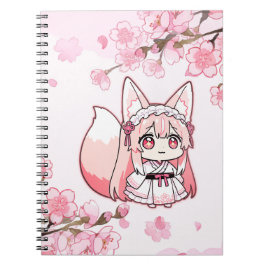 Caderno Espiral Linda Raposa Chibi Rosa Pastel 