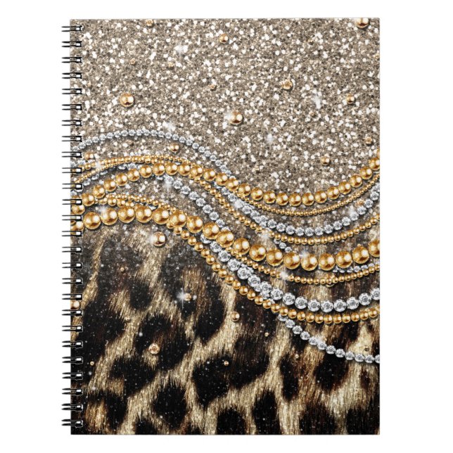 Caderno Espiral Linda Trendência Leopard Faux Impressão Animal (Frente)