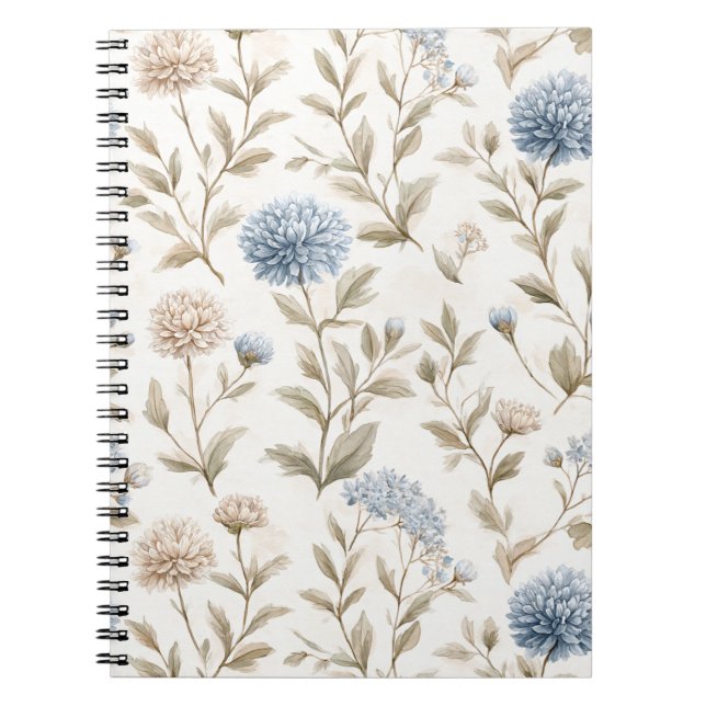 Caderno Espiral Lindas Flores Azuis Creme (Frente)