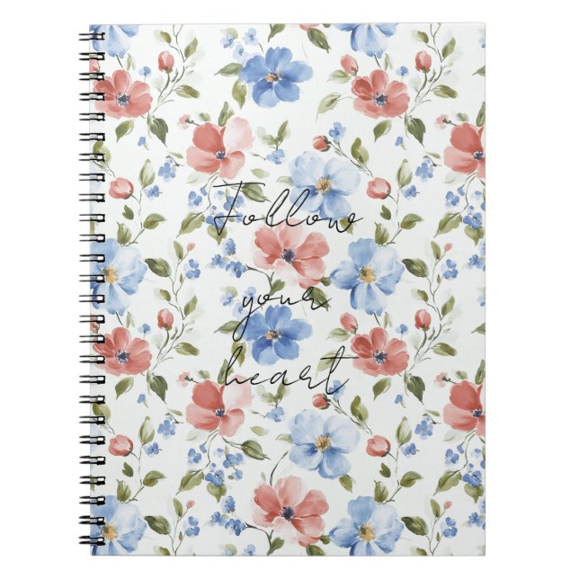 Caderno Espiral Lindas Flores Azuis Vermelhas (Frente)