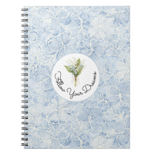 Caderno Espiral Lindas Flores Brancas Azuis Siga Seus Sonhos