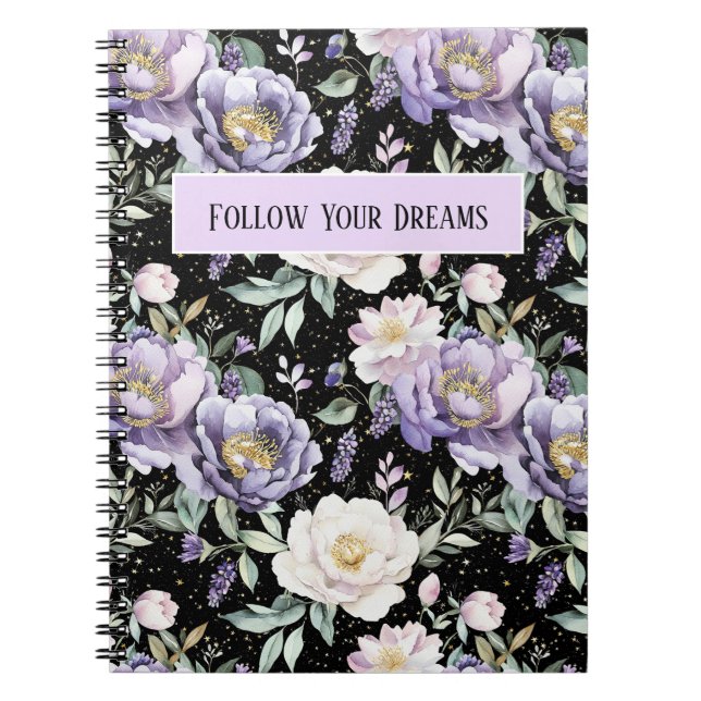 Caderno Espiral Lindas Flores Brancas Roxas (Frente)