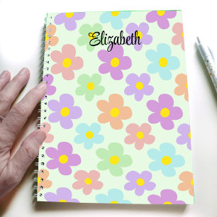 Caderno Espiral Lindas flores coloridas de margaridas retrô para j