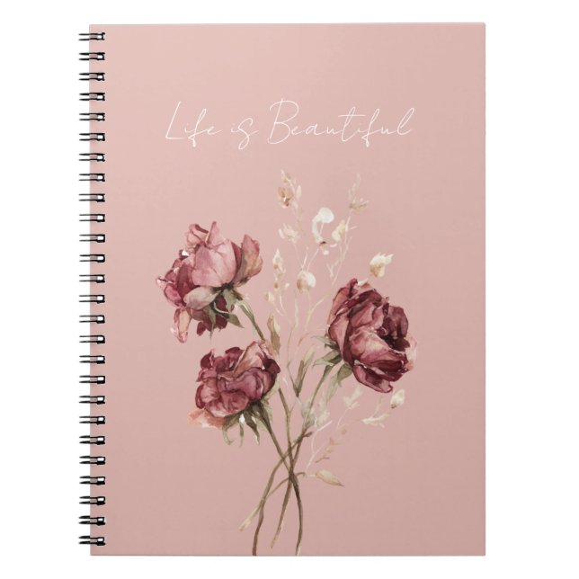 Caderno Espiral Lindas Flores Vermelhas Borgonha (Frente)