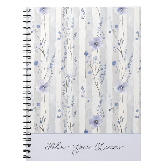 Caderno Espiral Lindas Listras Florais de Lavanda Chic  (Frente)