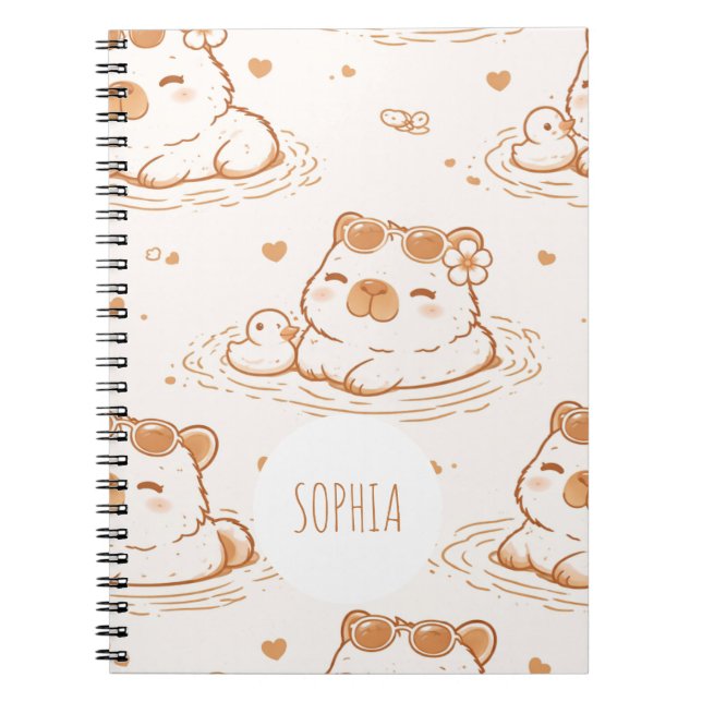 Caderno Espiral Lindas Meninas Capivaras da Escola com Nome Person (Frente)